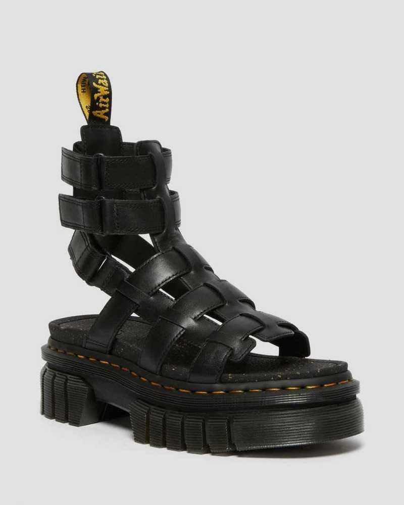 Dr Martens Ricki Nappa Lux Lær Platform Gladiator Sandals Platåsandaler Dame Svarte | XLMGF8025