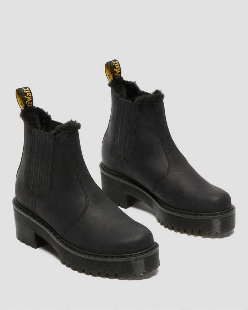 Dr Martens Rometty Faux Fur Lær Chelsea Boots Støvler Med Hæl Dame Svarte | UAEJK8625