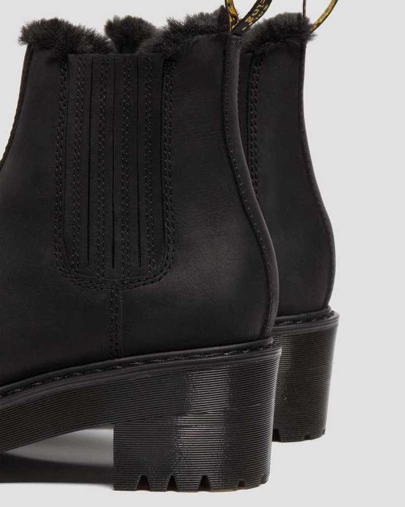 Dr Martens Rometty Faux Fur Lær Chelsea Boots Støvler Med Hæl Dame Svarte | UAEJK8625