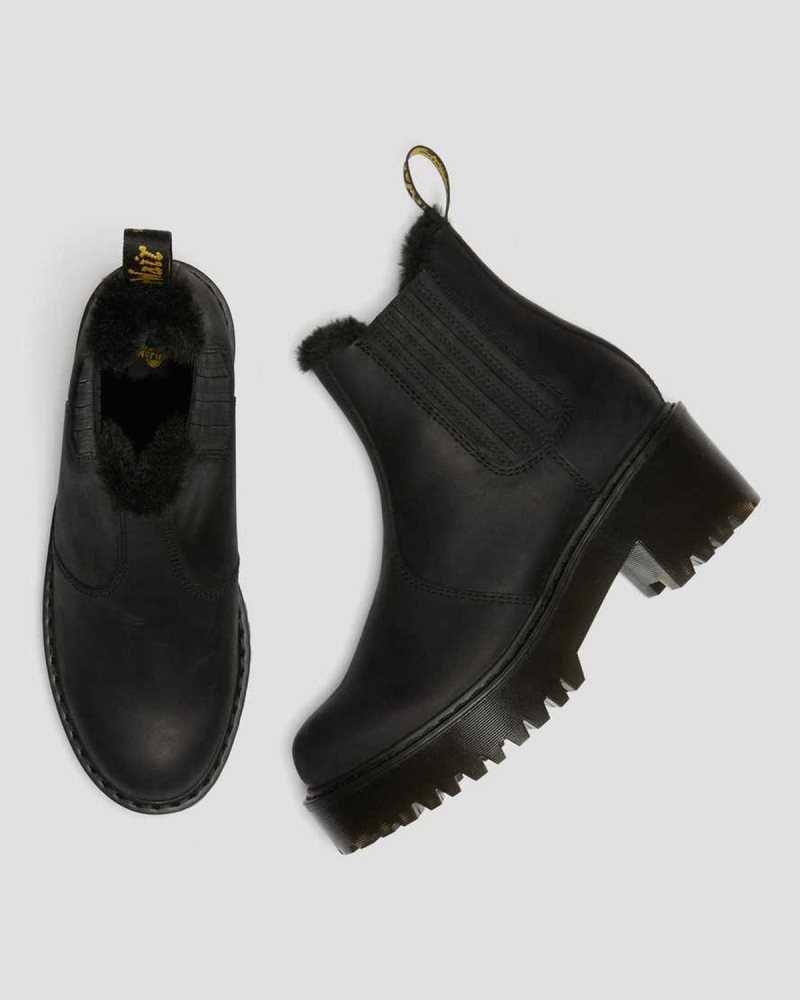 Dr Martens Rometty Faux Fur Lær Chelsea Boots Støvler Med Hæl Dame Svarte | UAEJK8625