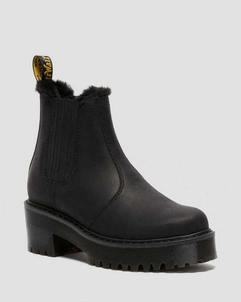 Dr Martens Rometty Faux Fur Lær Chelsea Boots Støvler Med Hæl Dame Svarte | UAEJK8625