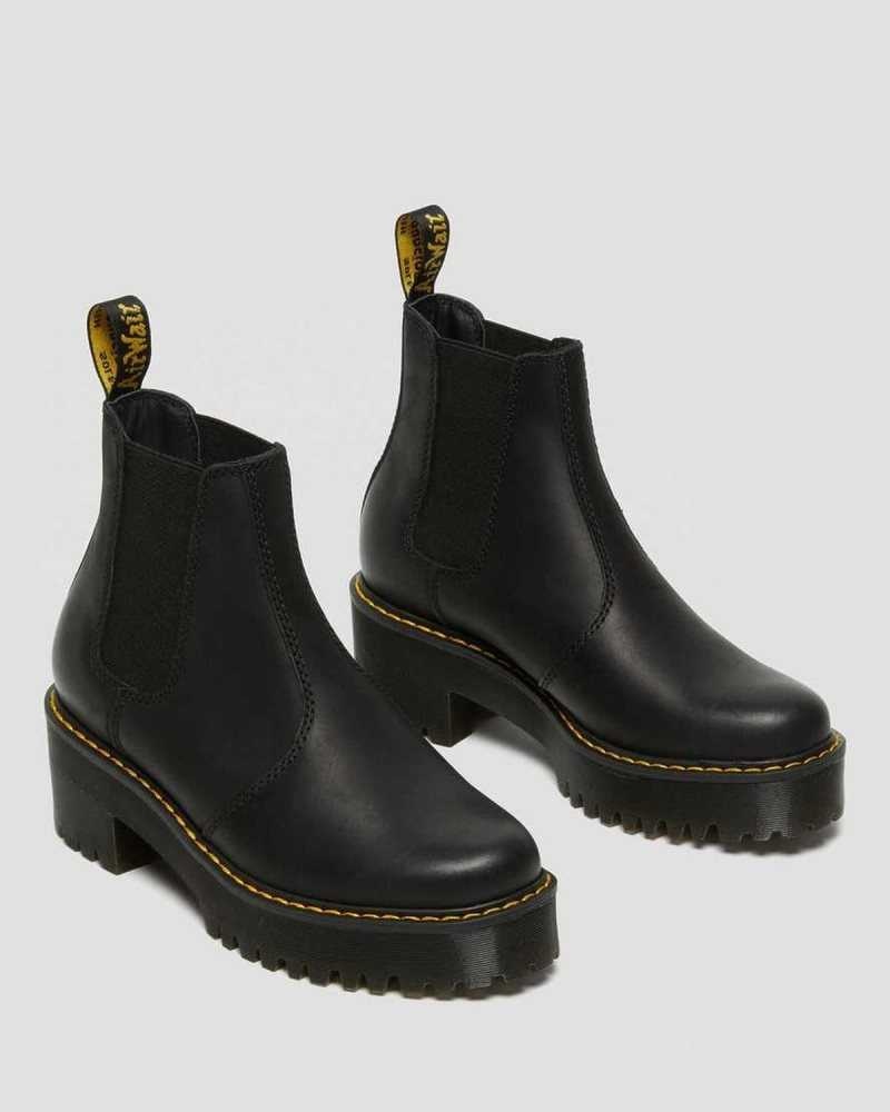 Dr Martens Rometty Wyoming Lær Platform Chelsea Boots Støvletter Dame Svarte | FULOW6504