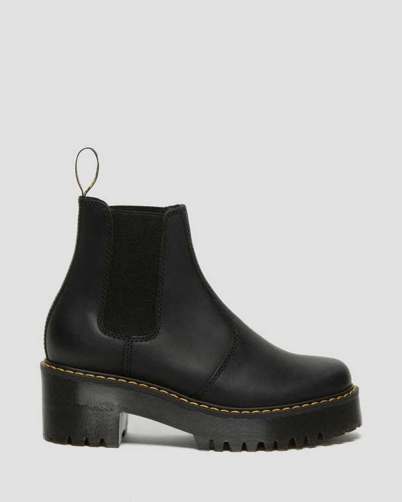 Dr Martens Rometty Wyoming Lær Platform Chelsea Boots Støvletter Dame Svarte | FULOW6504