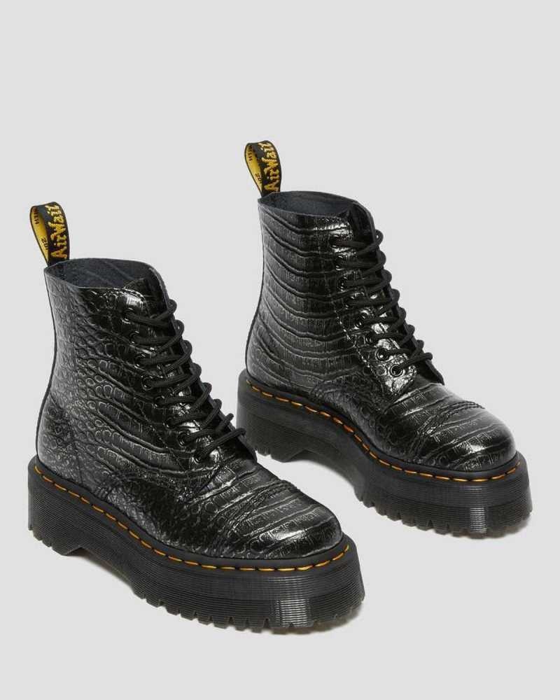 Dr Martens Sinclair Croc Emboss Lær Platform Boots Platform Støvler Dame Grå | HRWEL0693