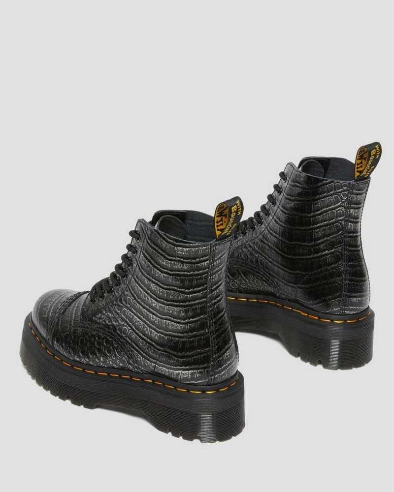 Dr Martens Sinclair Croc Emboss Lær Platform Boots Platform Støvler Dame Grå | HRWEL0693