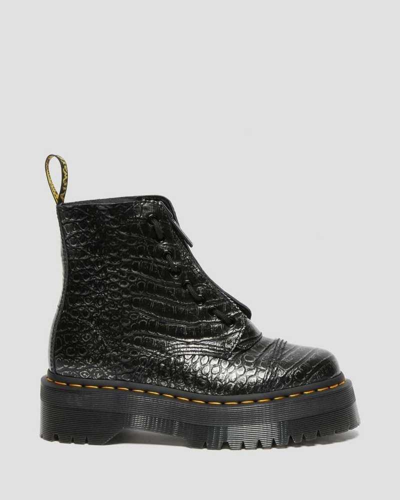 Dr Martens Sinclair Croc Emboss Lær Platform Boots Platform Støvler Dame Grå | HRWEL0693