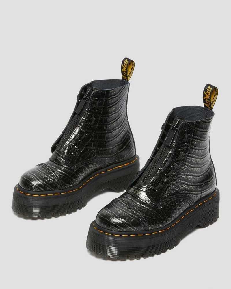 Dr Martens Sinclair Croc Emboss Lær Platform Boots Platform Støvler Dame Grå | HRWEL0693