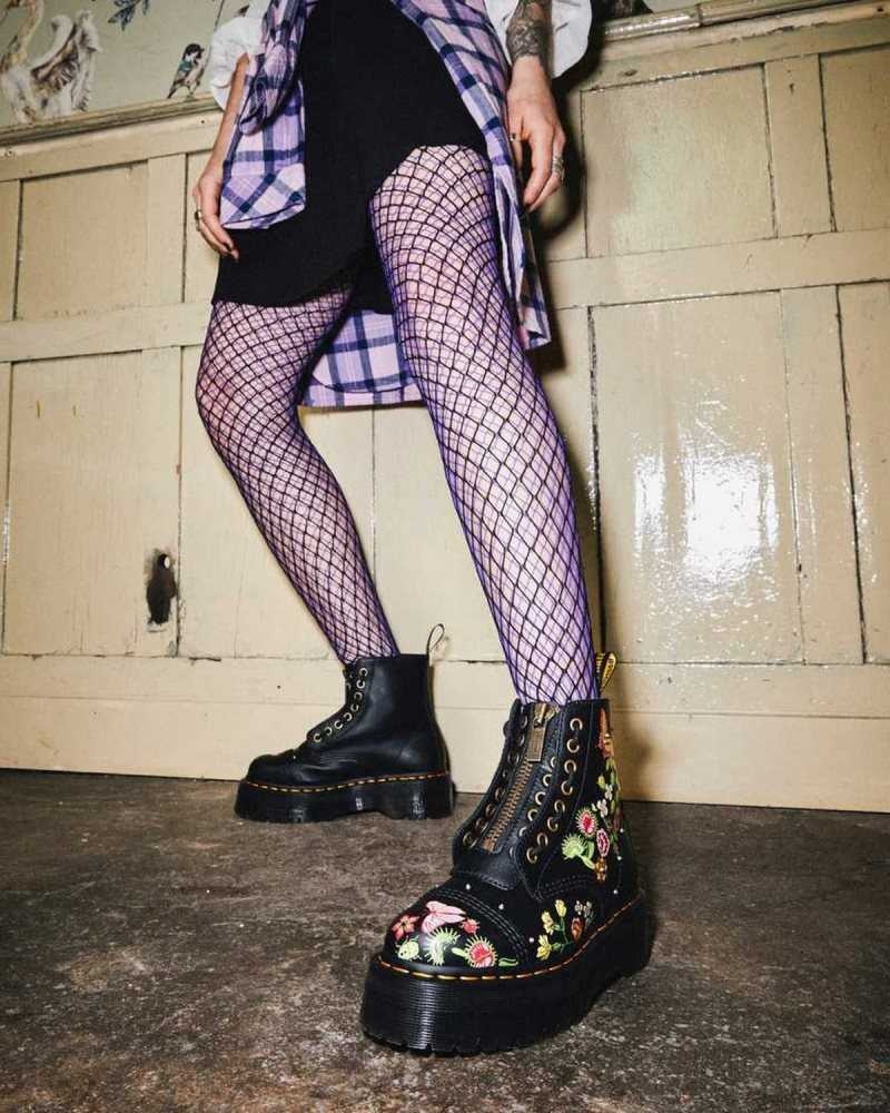 Dr Martens Sinclair Floral Bloom Lær Platform Boots Platform Støvler Dame Svarte Multicolor | TOBWR9874