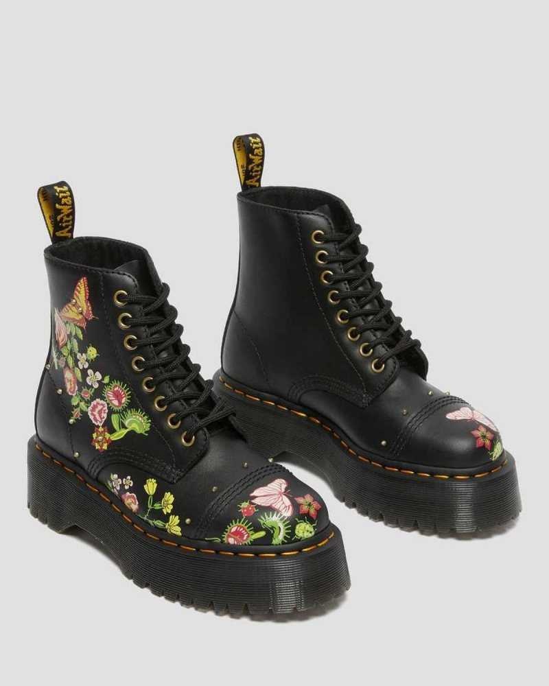 Dr Martens Sinclair Floral Bloom Lær Platform Boots Platform Støvler Dame Svarte Multicolor | TOBWR9874