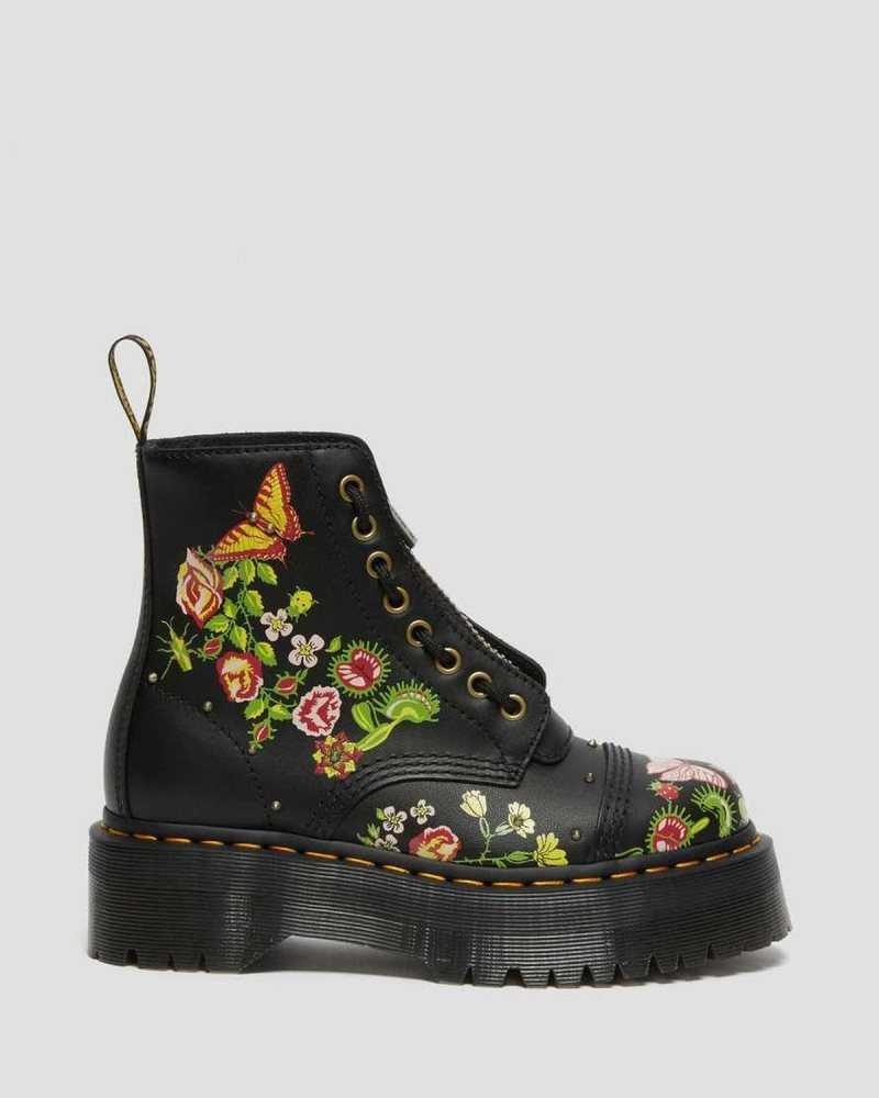 Dr Martens Sinclair Floral Bloom Lær Platform Boots Platform Støvler Dame Svarte Multicolor | TOBWR9874