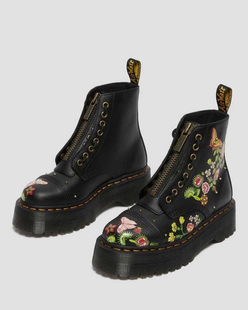 Dr Martens Sinclair Floral Bloom Lær Platform Boots Platform Støvler Dame Svarte Multicolor | TOBWR9874