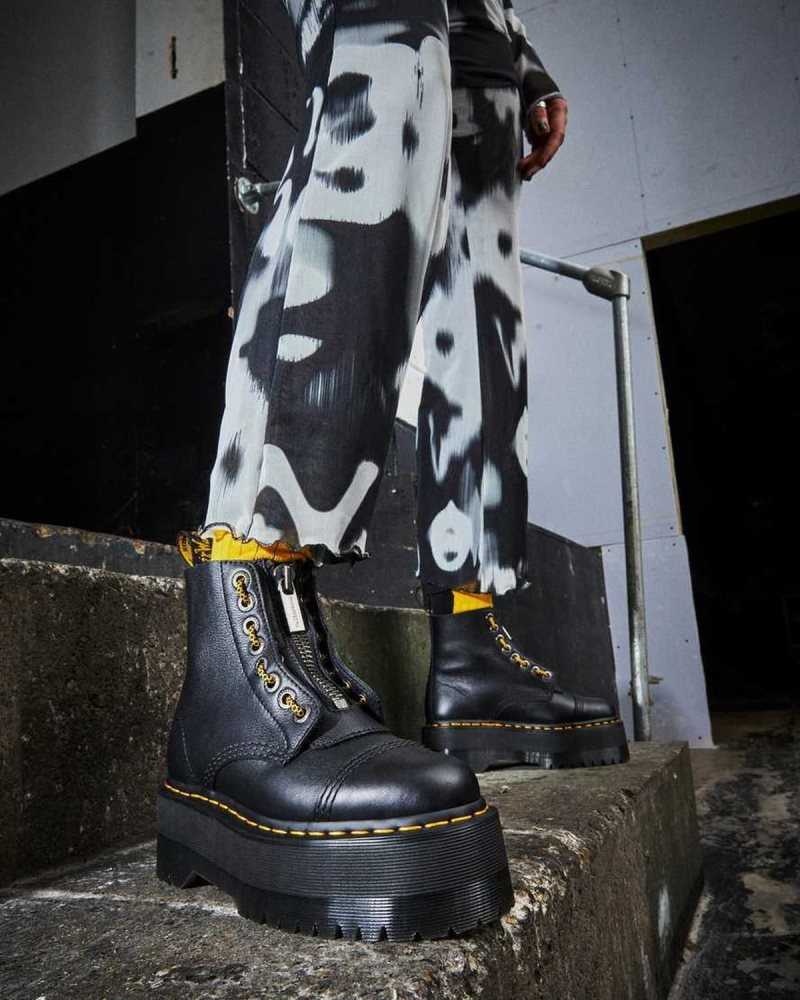 Dr Martens Sinclair Max Pisa Lær Platform Boots Støvletter Dame Svarte | TLOIE9124