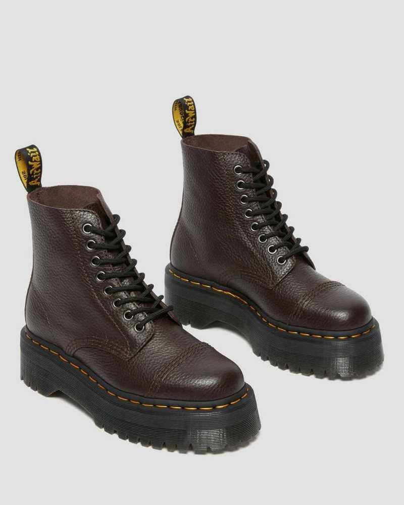 Dr Martens Sinclair Milled Nappa Lær Platform Boots Støvletter Dame Burgunder | VPDNF8617