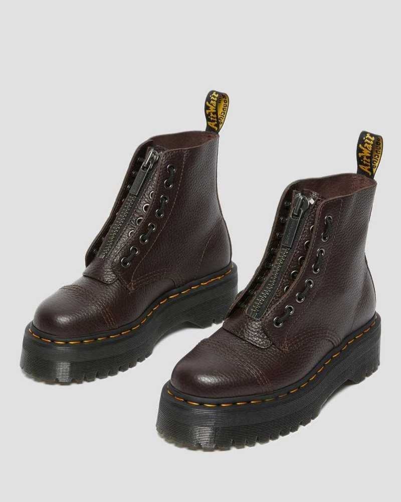 Dr Martens Sinclair Milled Nappa Lær Platform Boots Støvletter Dame Burgunder | VPDNF8617