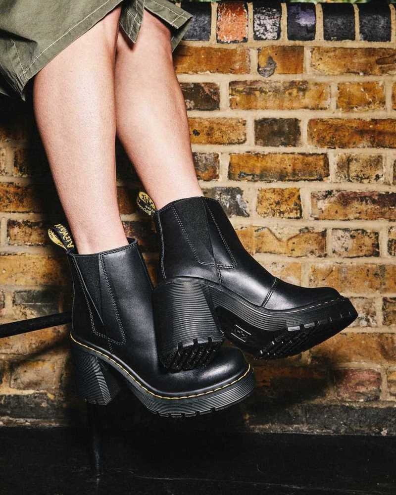 Dr Martens Spence Lær Flared Heel Chelsea Boots Chelsea Støvler Dame Svarte | NRXYE9187