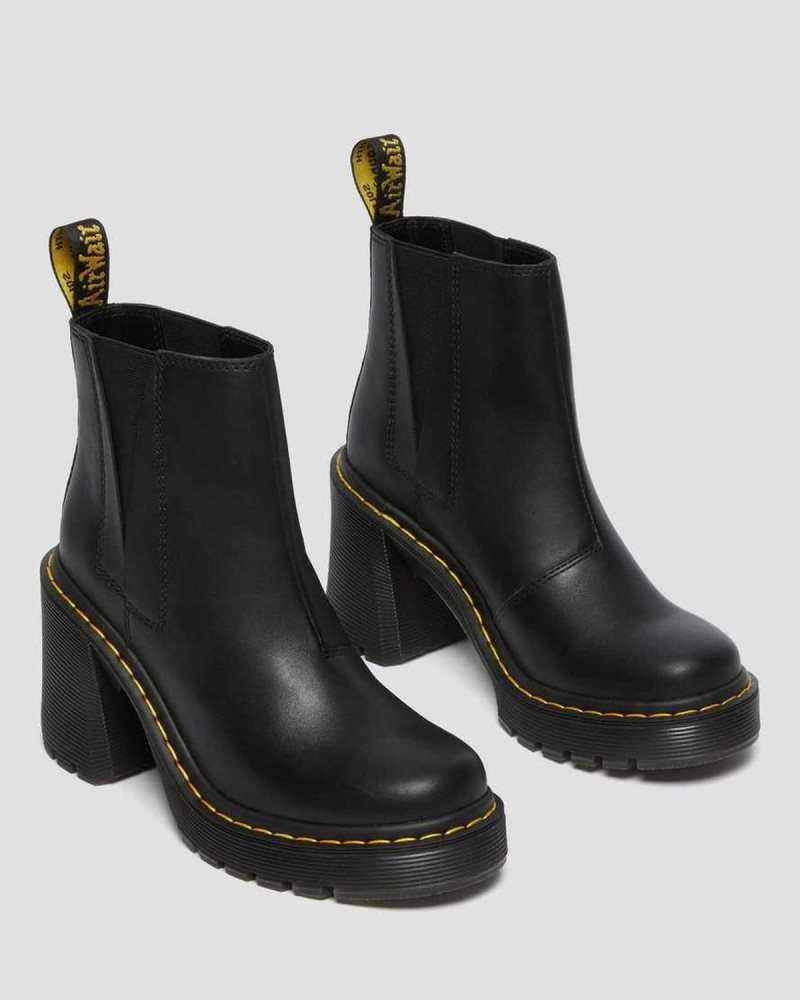 Dr Martens Spence Lær Flared Heel Chelsea Boots Chelsea Støvler Dame Svarte | NRXYE9187