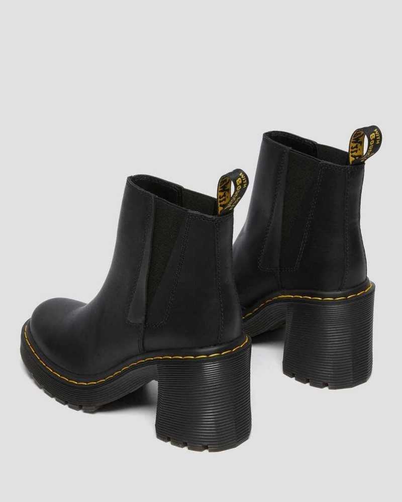 Dr Martens Spence Lær Flared Heel Chelsea Boots Chelsea Støvler Dame Svarte | NRXYE9187