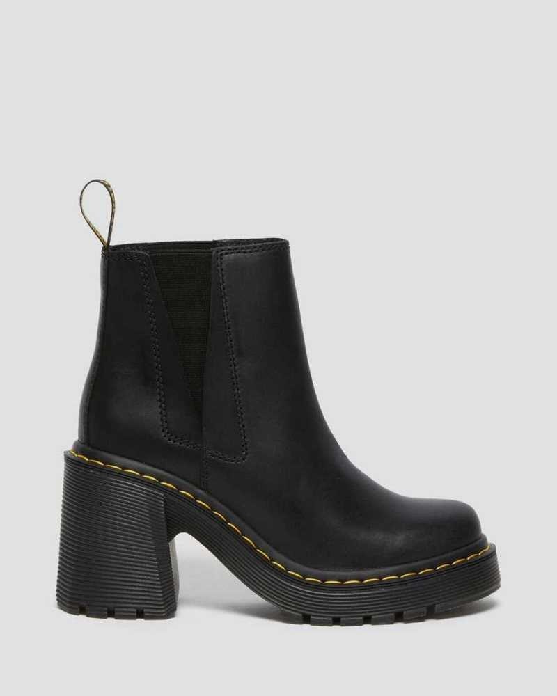 Dr Martens Spence Lær Flared Heel Chelsea Boots Chelsea Støvler Dame Svarte | NRXYE9187