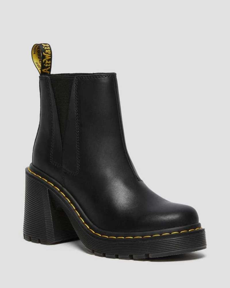 Dr Martens Spence Lær Flared Heel Chelsea Boots Chelsea Støvler Dame Svarte | NRXYE9187