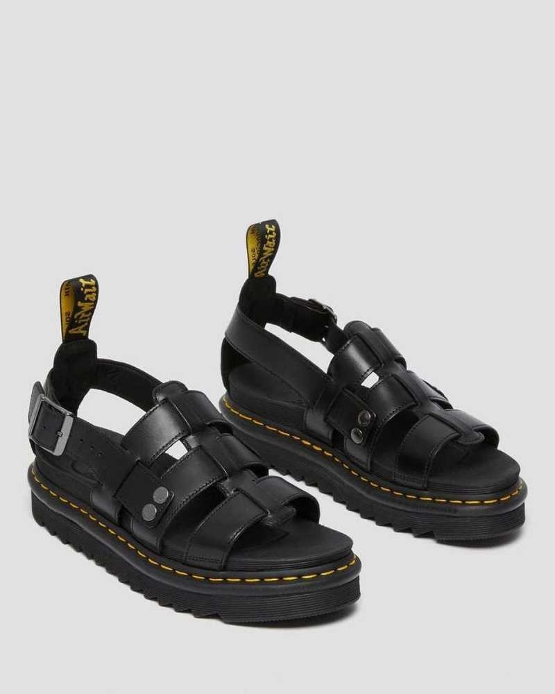 Dr Martens Terry Lær Reima Sandals Gladiatorsandaler Dame Svarte | KZSQU8165