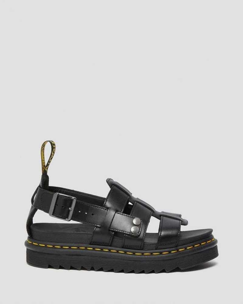 Dr Martens Terry Lær Reima Sandals Gladiatorsandaler Dame Svarte | KZSQU8165