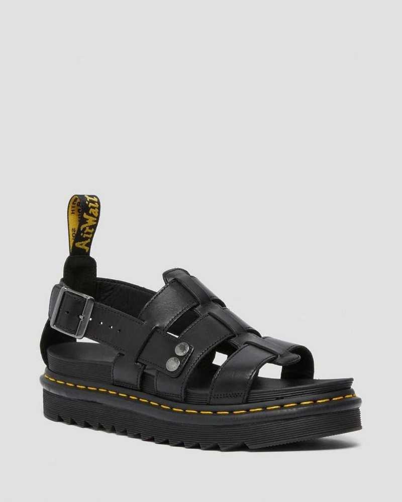 Dr Martens Terry Lær Reima Sandals Gladiatorsandaler Dame Svarte | KZSQU8165