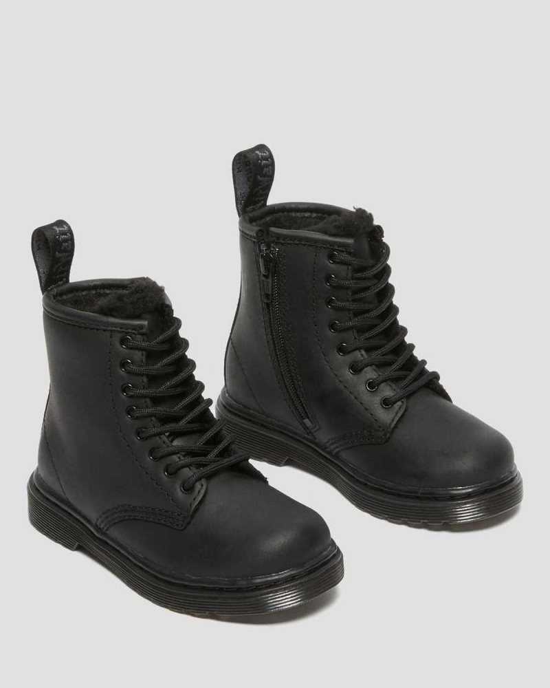 Dr Martens Toddler 1460 Faux Fur Forede Boots Støvler Barn Svarte | BXPRY4198