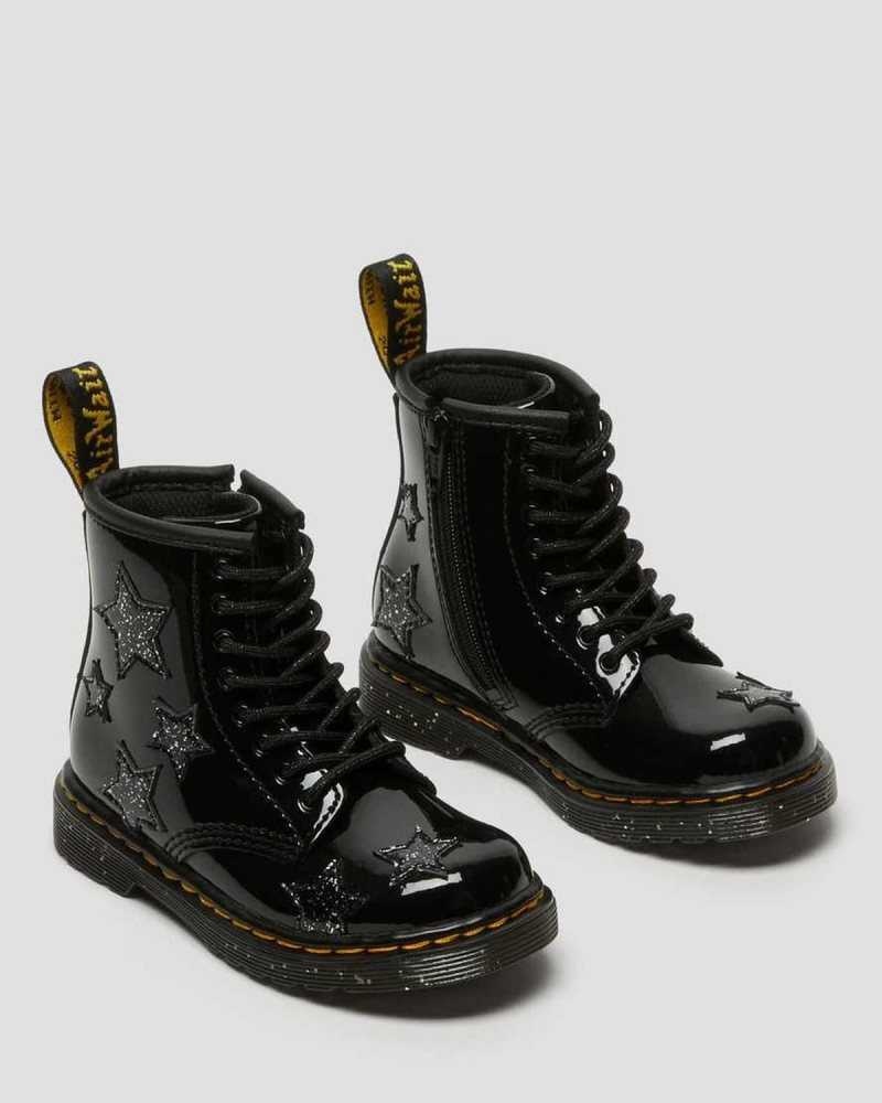 Dr Martens Toddler 1460 Glitter Star Patent Blonder Up Boots Støvler Barn Svarte | UDWQH2401