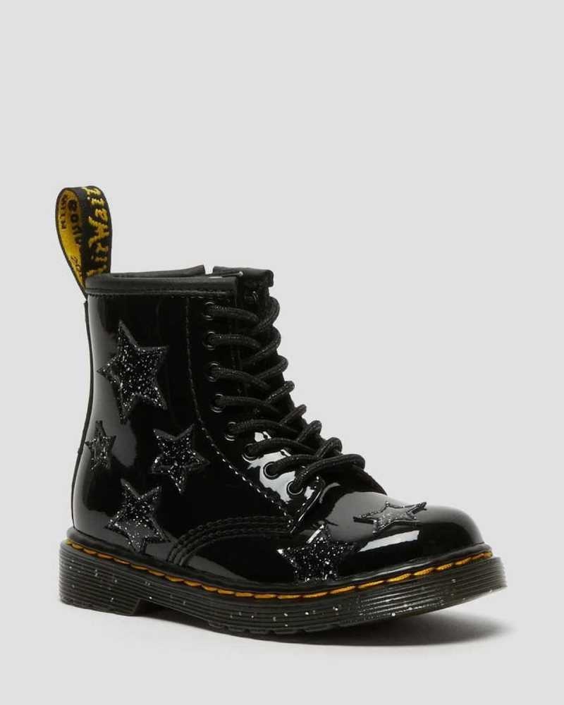 Dr Martens Toddler 1460 Glitter Star Patent Blonder Up Boots Støvler Barn Svarte | UDWQH2401