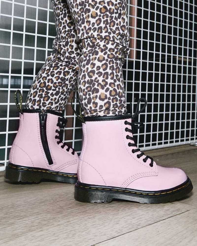 Dr Martens Toddler 1460 Patent Lær Blonder Up Boots Støvler Barn Rosa | XYUKV7082