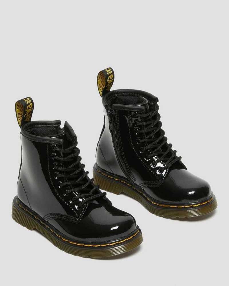 Dr Martens Toddler 1460 Patent Lær Blonder Up Boots Støvler Barn Svarte | ZTEHX7968