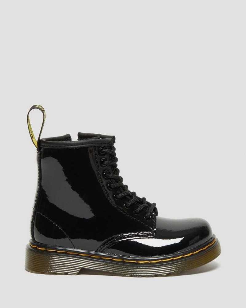 Dr Martens Toddler 1460 Patent Lær Blonder Up Boots Støvler Barn Svarte | ZTEHX7968