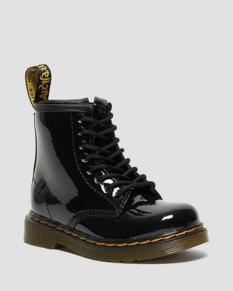 Dr Martens Toddler 1460 Patent Lær Blonder Up Boots Støvler Barn Svarte | ZTEHX7968