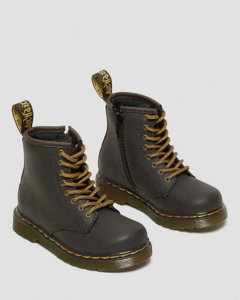 Dr Martens Toddler 1460 Wildhorse Lær Blonder Up Boots Støvler Barn Mørke Brune | VSNWP3247