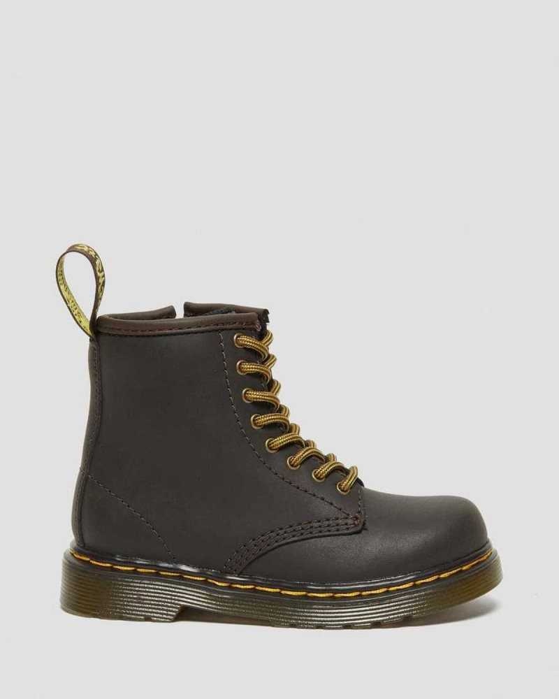 Dr Martens Toddler 1460 Wildhorse Lær Blonder Up Boots Støvler Barn Mørke Brune | VSNWP3247