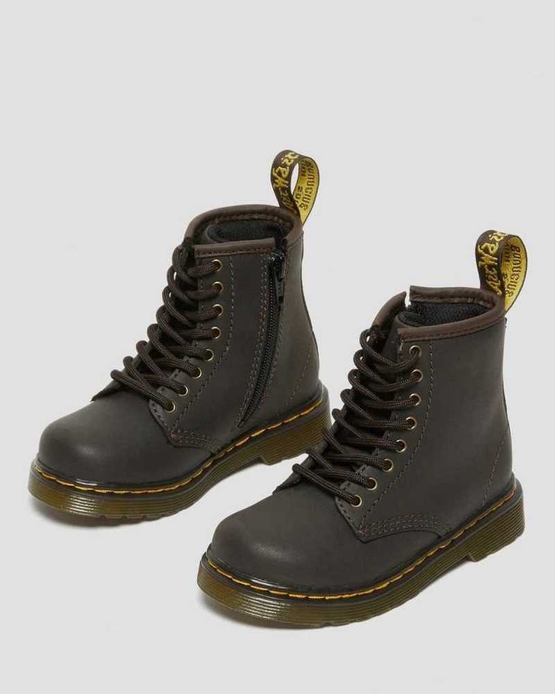 Dr Martens Toddler 1460 Wildhorse Lær Blonder Up Boots Støvler Barn Mørke Brune | VSNWP3247