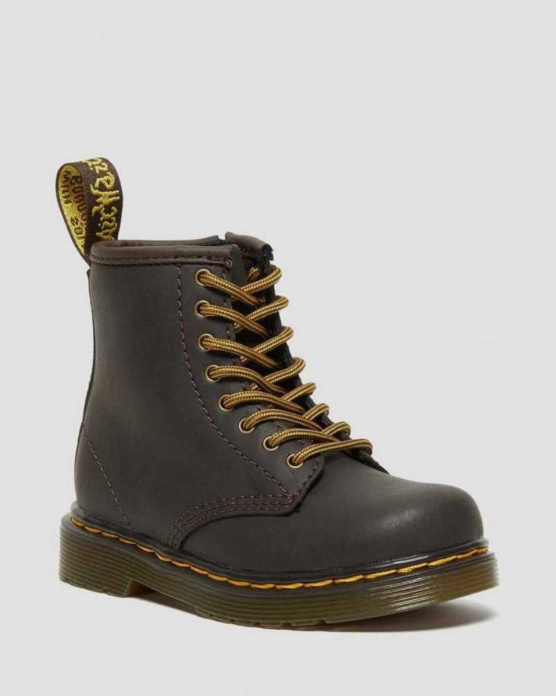 Dr Martens Toddler 1460 Wildhorse Lær Blonder Up Boots Støvler Barn Mørke Brune | VSNWP3247