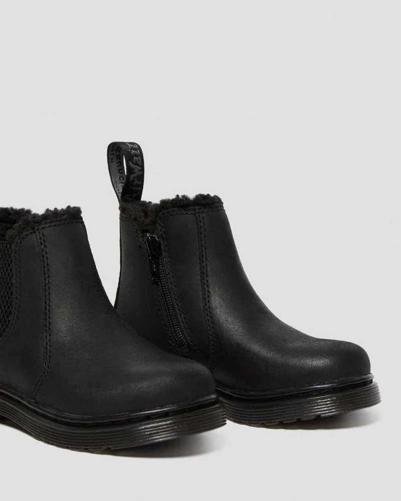 Dr Martens Toddler 2976 Faux Fur Forede Chelsea Boots Støvler Barn Svarte | DVBEC5746