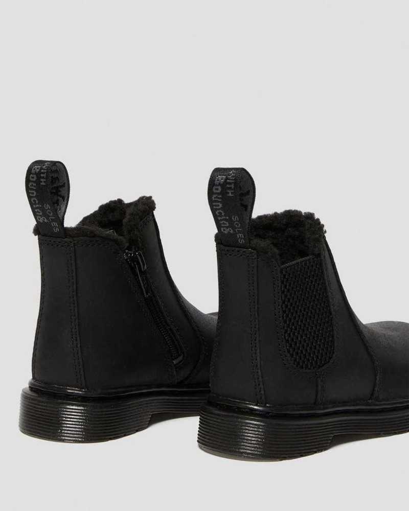 Dr Martens Toddler 2976 Faux Fur Forede Chelsea Boots Støvler Barn Svarte | DVBEC5746