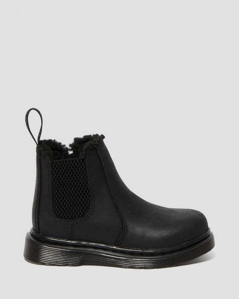 Dr Martens Toddler 2976 Faux Fur Forede Chelsea Boots Støvler Barn Svarte | DVBEC5746