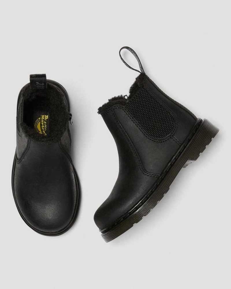 Dr Martens Toddler 2976 Faux Fur Forede Chelsea Boots Støvler Barn Svarte | DVBEC5746