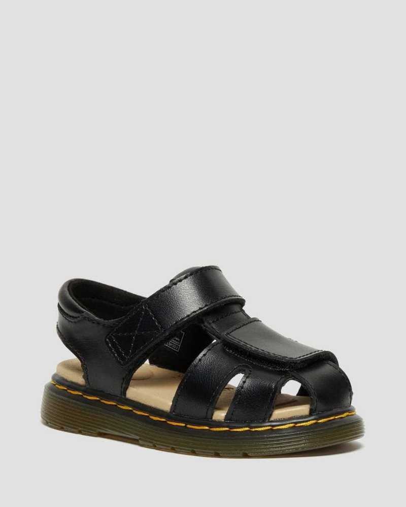 Dr Martens Toddler Moby II Lær Borrelås Sandals Sandaler Barn Svarte | UTYEN4825