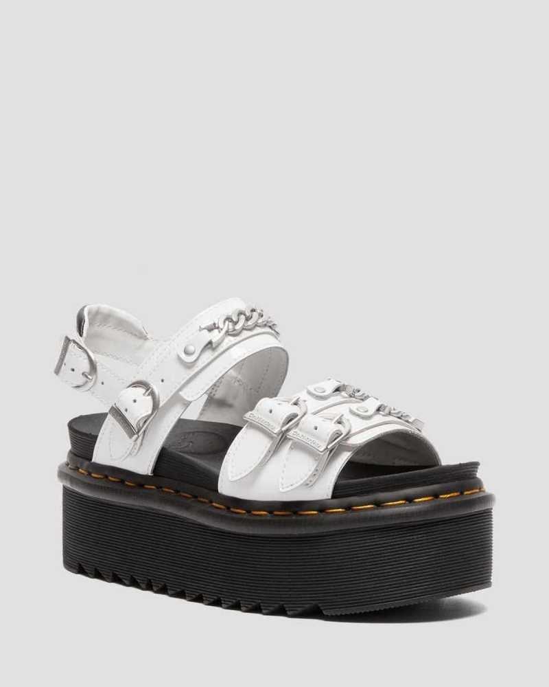 Dr Martens Voss II Chain Patent Lær Platform Sandals Platåsandaler Dame Hvite | YXFMP4875