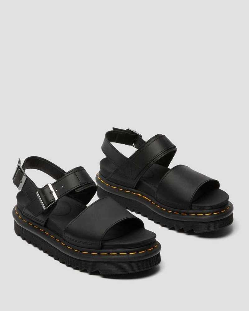 Dr Martens Voss Lær Reima Sandals Gladiatorsandaler Dame Svarte Svarte | VJHYK5370