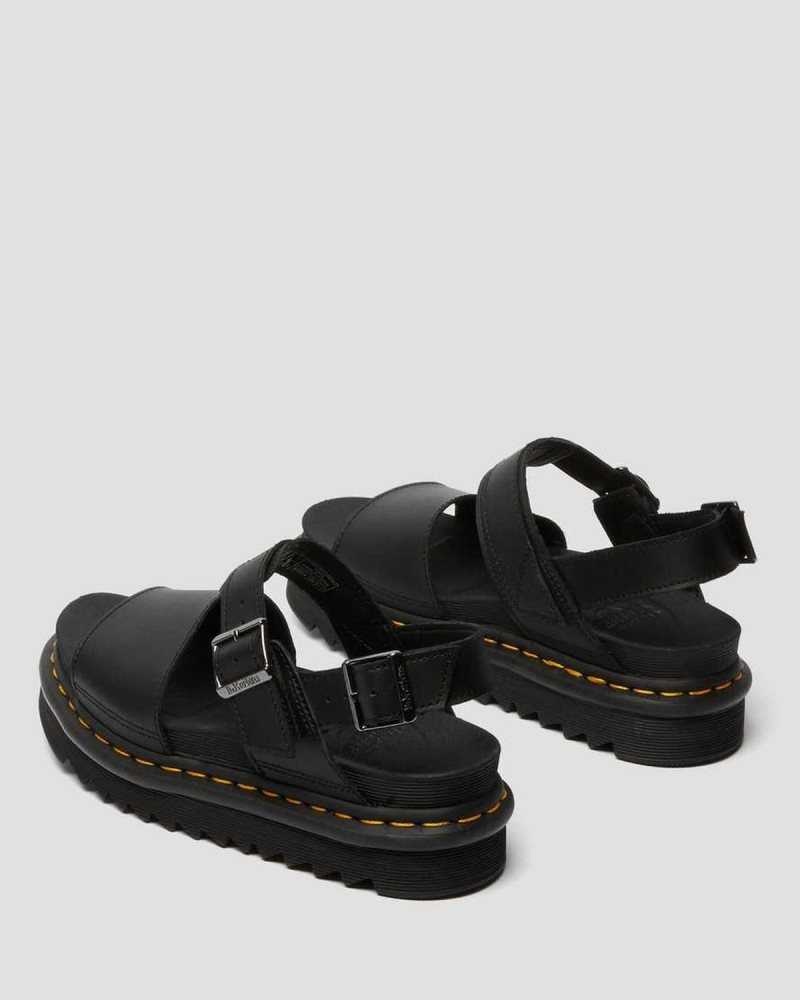 Dr Martens Voss Lær Reima Sandals Gladiatorsandaler Dame Svarte Svarte | VJHYK5370