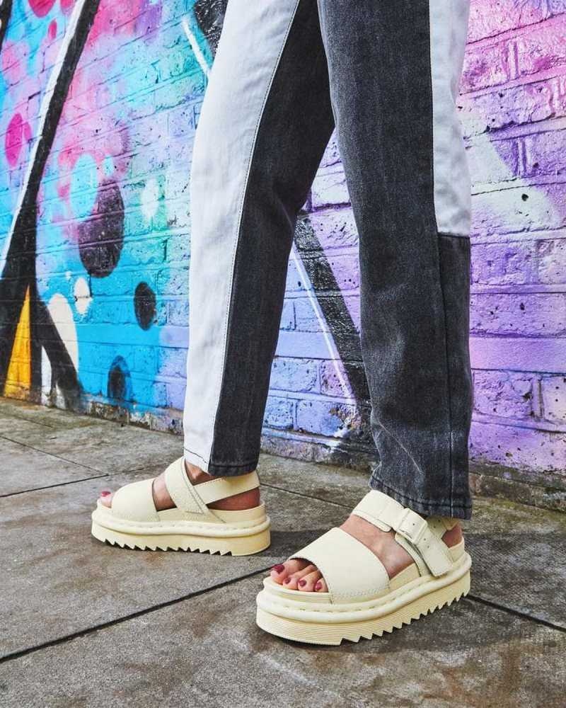 Dr Martens Voss Lær Reima Sandals Gladiatorsandaler Dame Pisket Krem | LBNEK3478