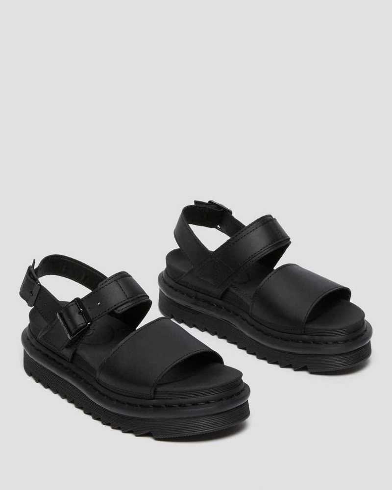 Dr Martens Voss Lær Reima Sandals Gladiatorsandaler Dame Svarte | KIFUH5841