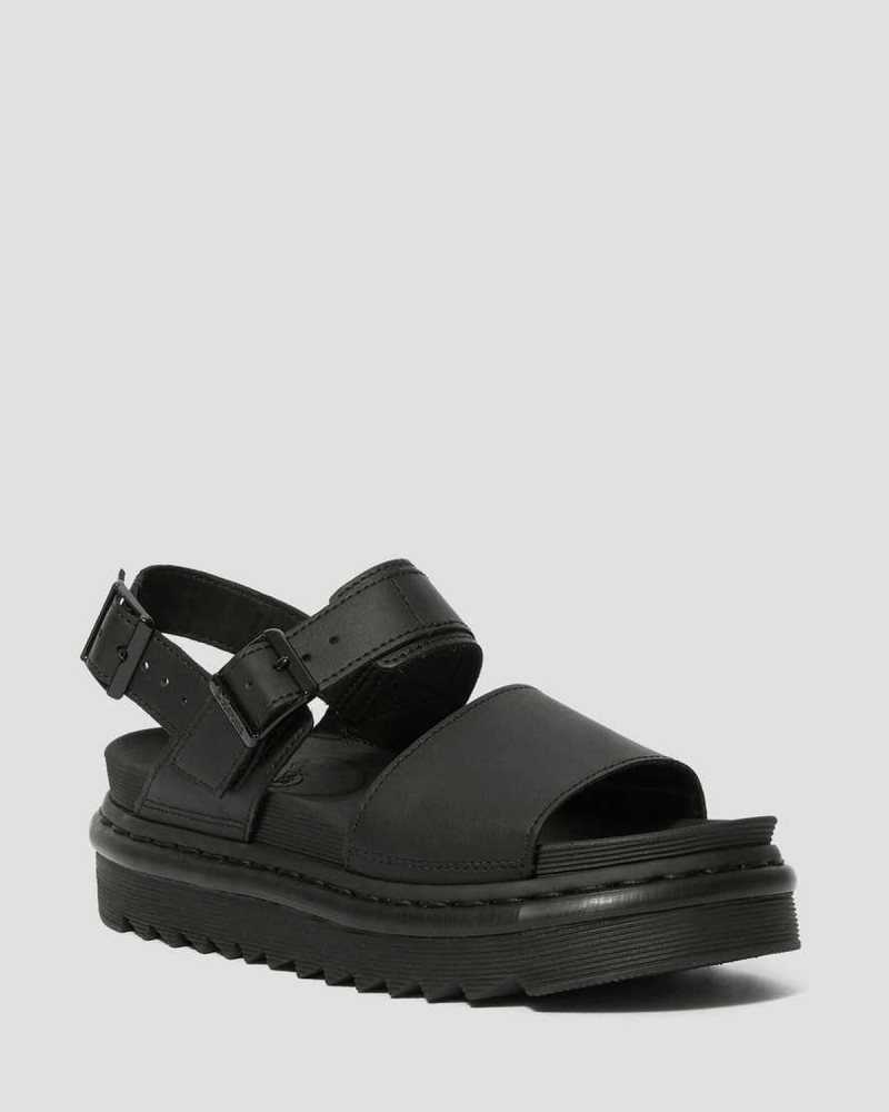 Dr Martens Voss Lær Reima Sandals Gladiatorsandaler Dame Svarte | KIFUH5841