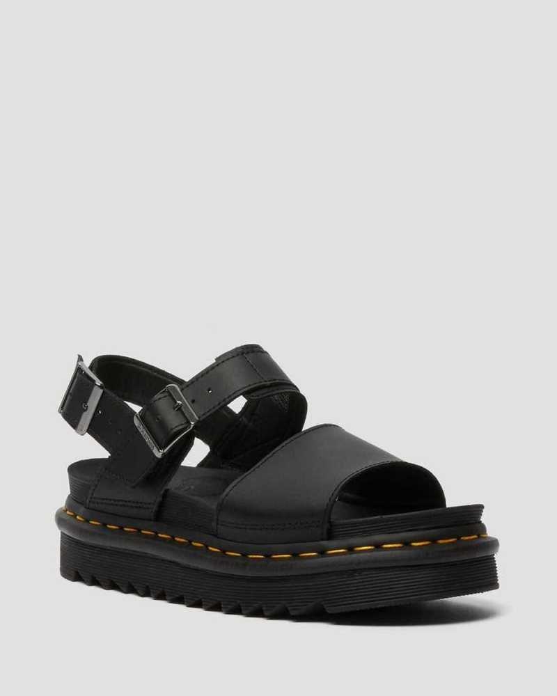 Dr Martens Voss Lær Reima Sandals Platåsandaler Dame Svarte Svarte | COEFZ9463