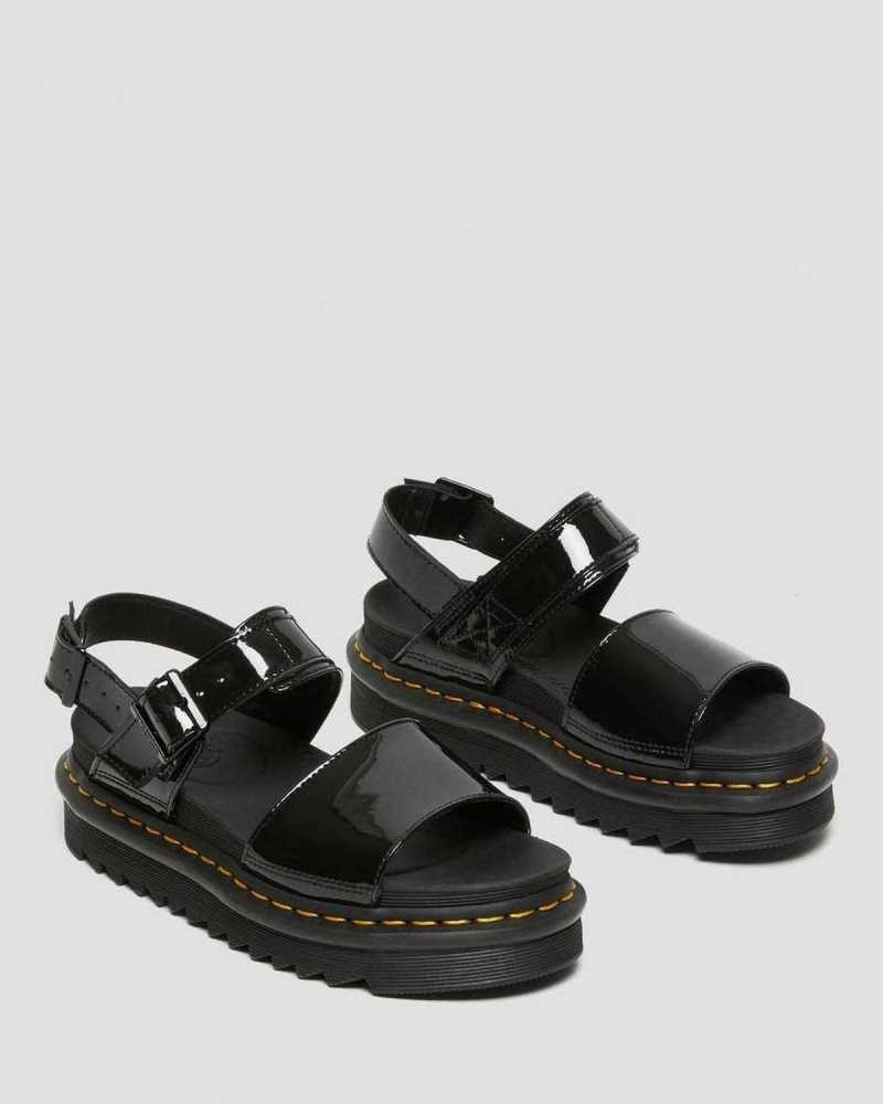 Dr Martens Voss Patent Lær Reima Sandals Platåsandaler Dame Svarte | TXQHZ6283